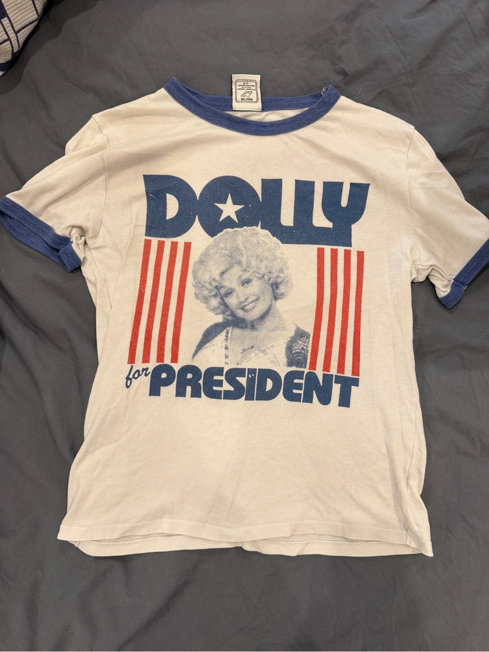 White & Blue 'Dolly for President' Graphic Ringer Tee - Picture 1 of 4